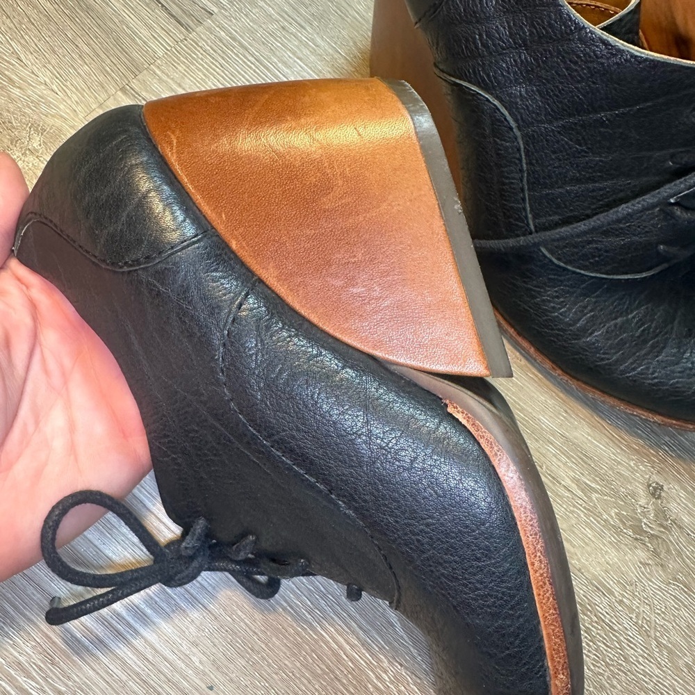 Kork-Ease Black Leather Lace-Up Oxfords 3” Wedge Heel Vintage Boho Size 6 - Picture 6 of 6